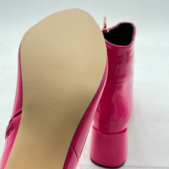 FSJ Fuchsia Pointed Toe Block High Heel Ankle Boots Glossy Patent Dress Booties - Picture 6 of 8